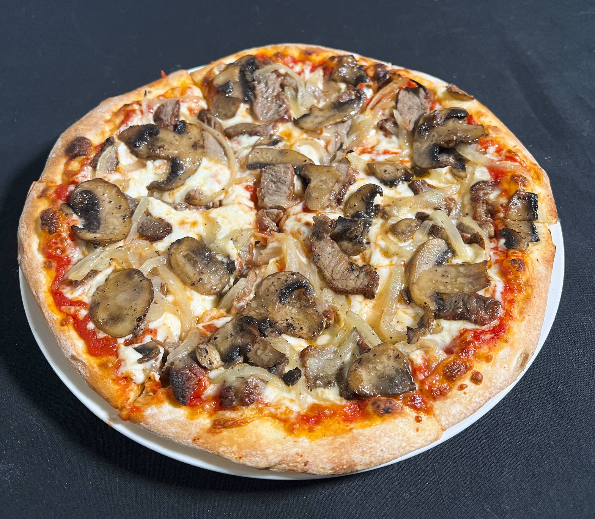 Beef Steak Strip, Sauteed Onion & Mushroom Pizza
