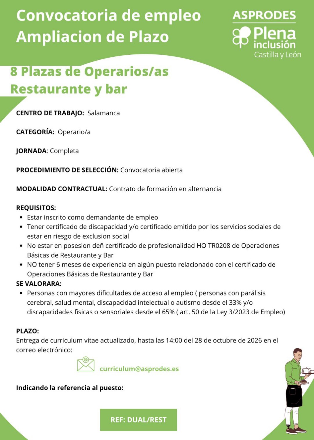 8 Operarios/as de Restaurante y Bar – Salamanca