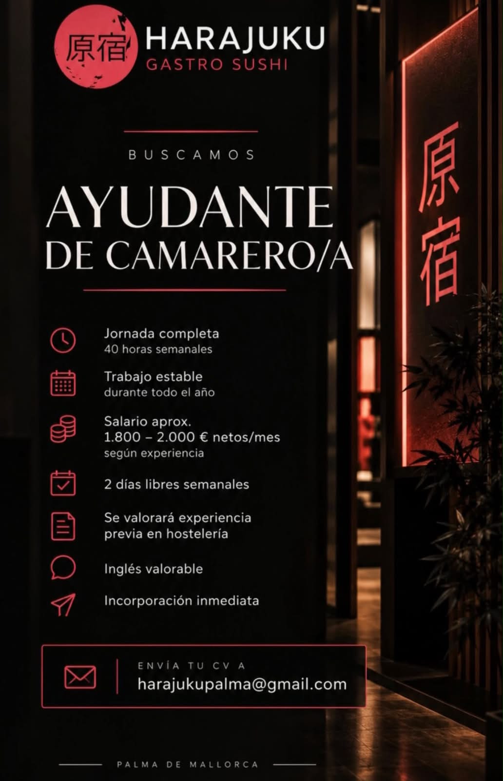 Ayudante de camarero/a – 1.800 a 2.000 € netos