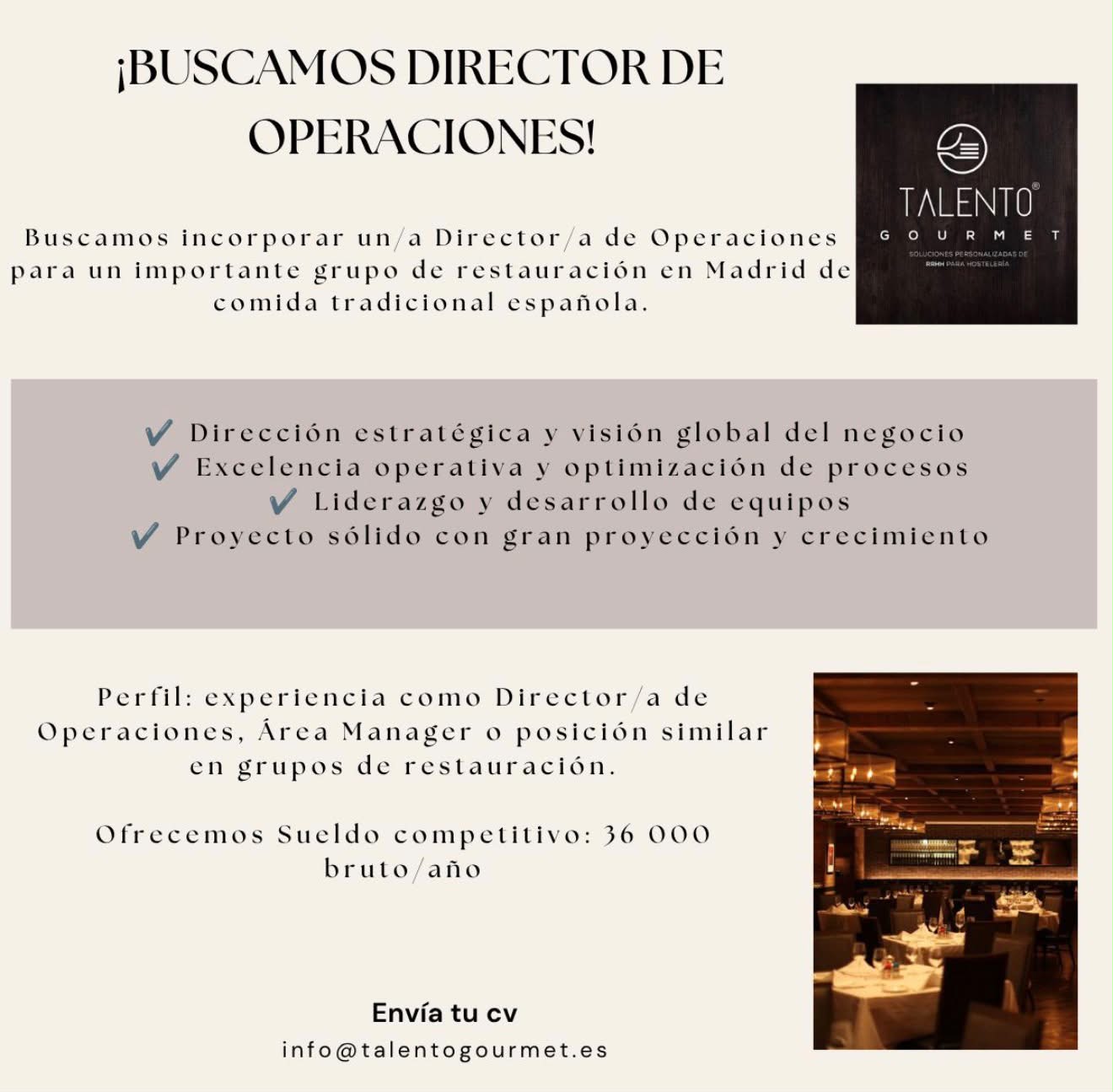 Director/a de Operaciones – Grupo de Restauración | 36.000 € brutos/año