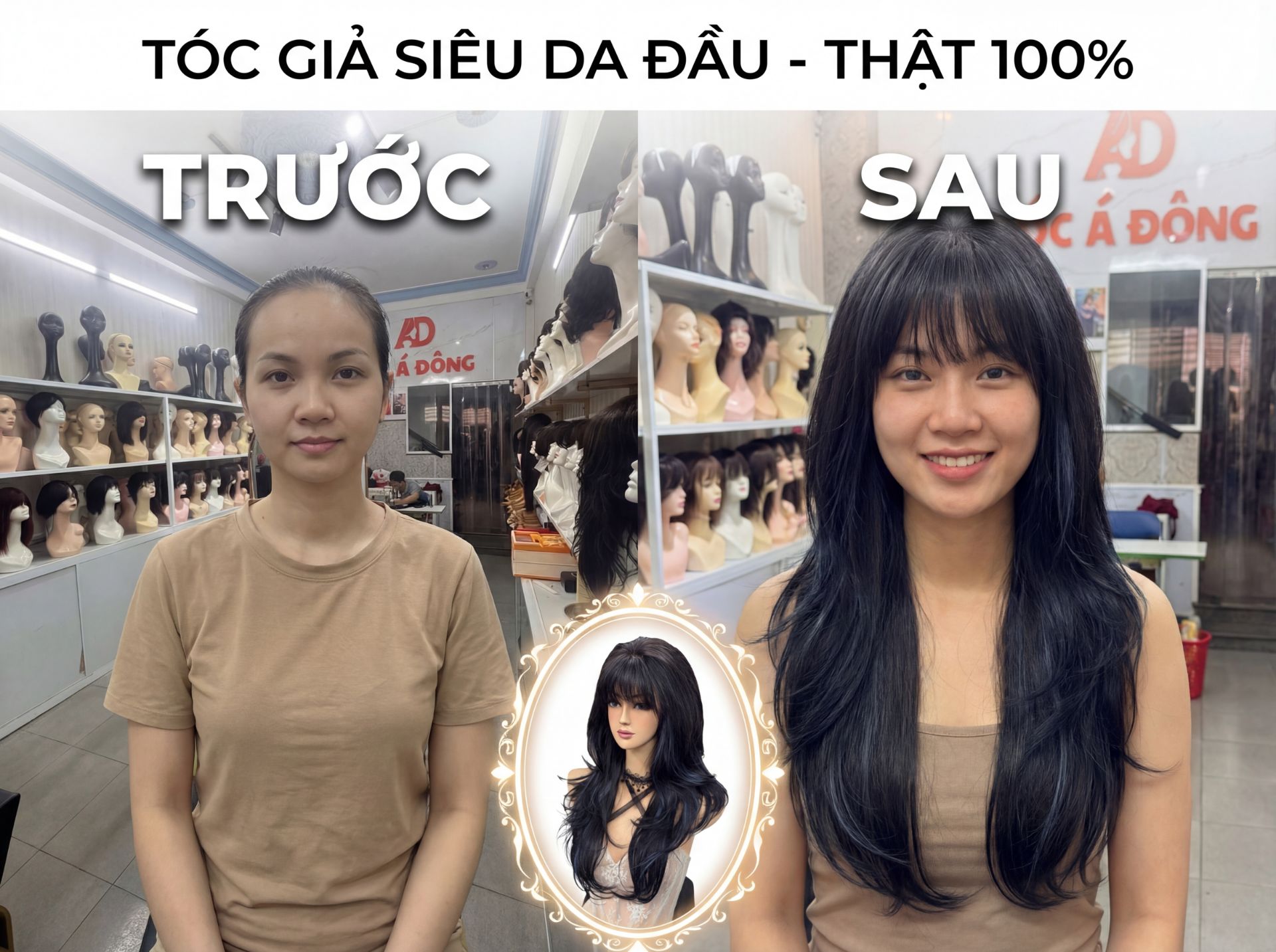 Tóc giả nữ nguyên đầu - Tóc Á Đông