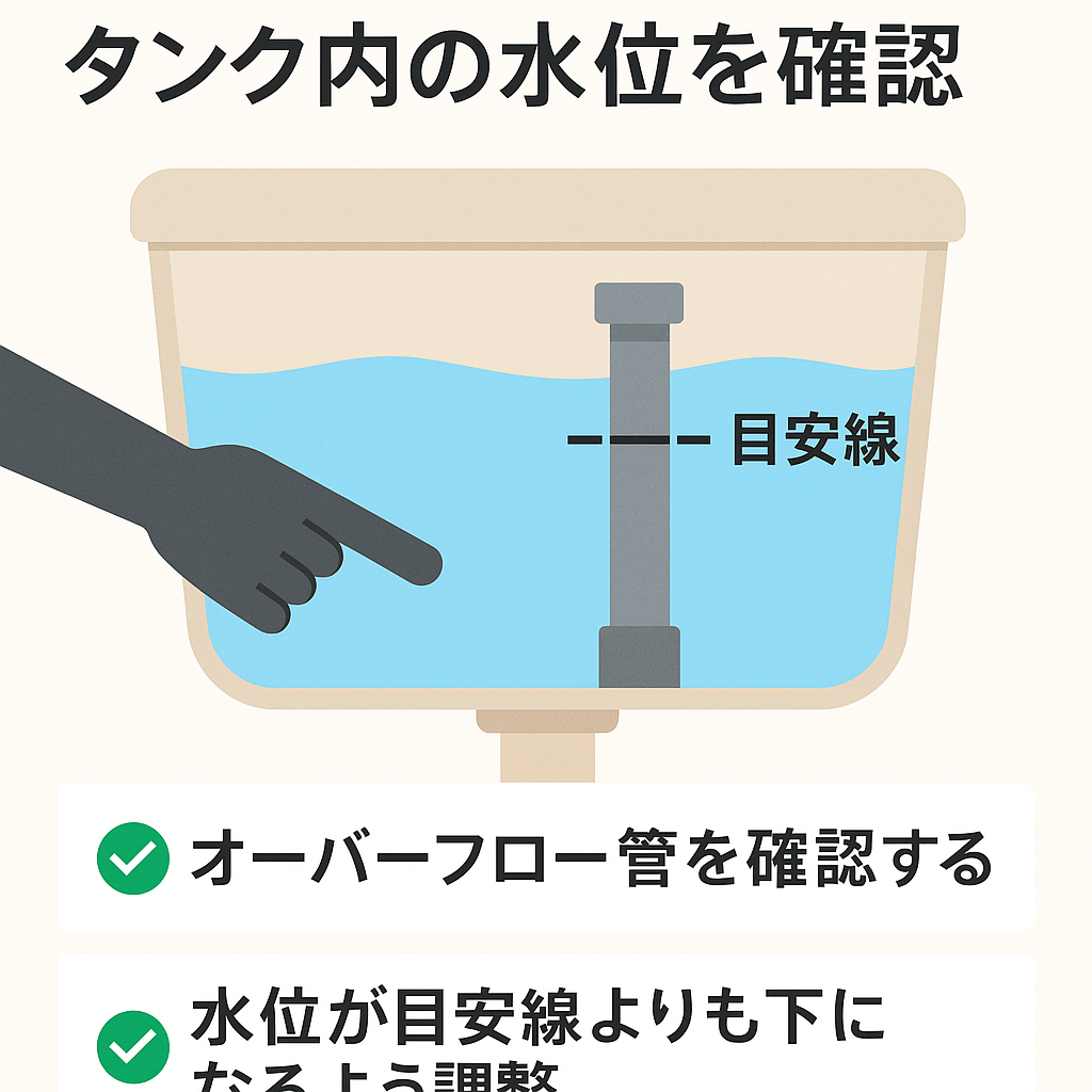 ✅ 6. タンク内の水位が高くて便器に水が流れ続けるときの原因と対処法💧