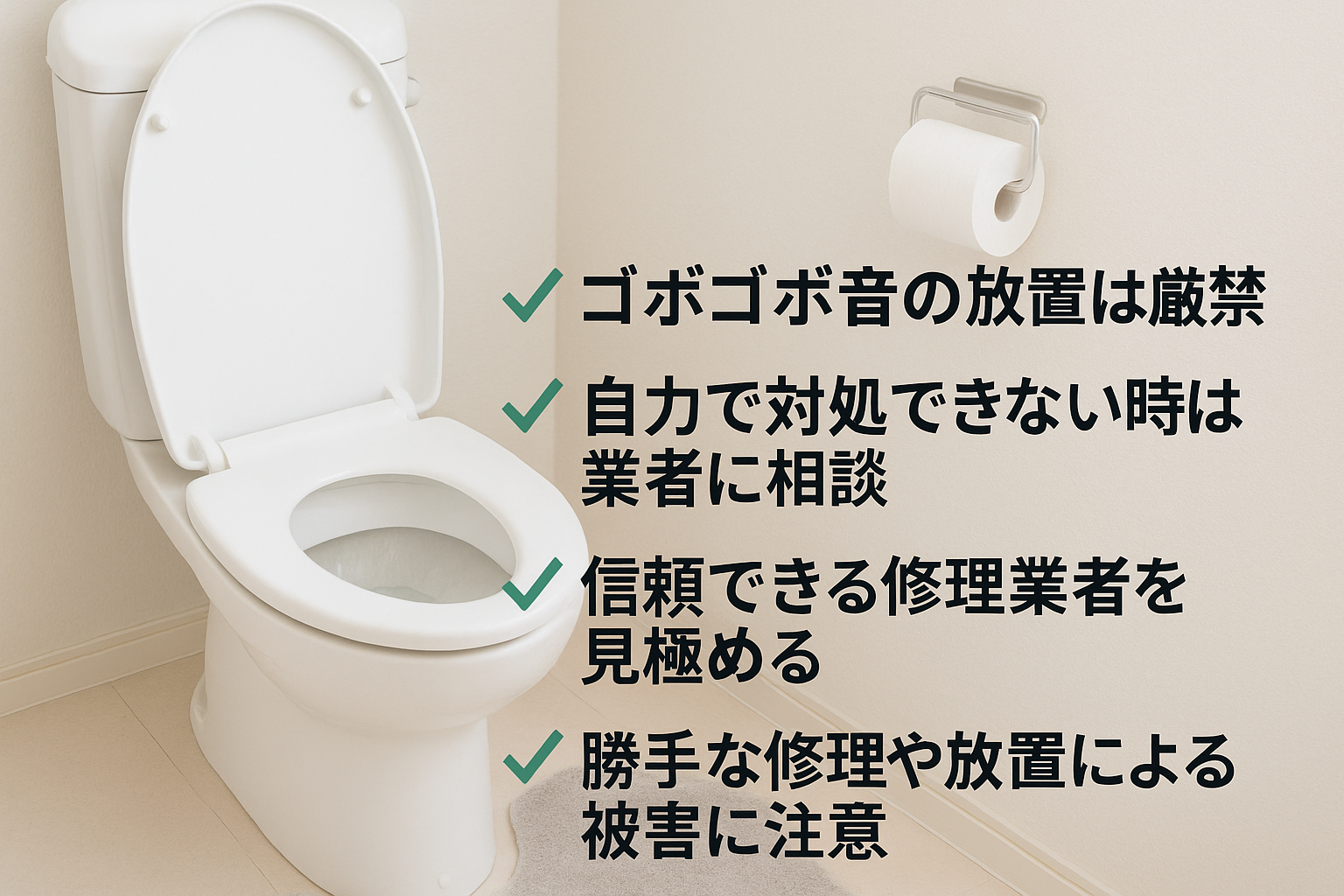 トイレのゴボゴボ音・流れが悪いときに安全に対処し被害を広げないためのまとめ