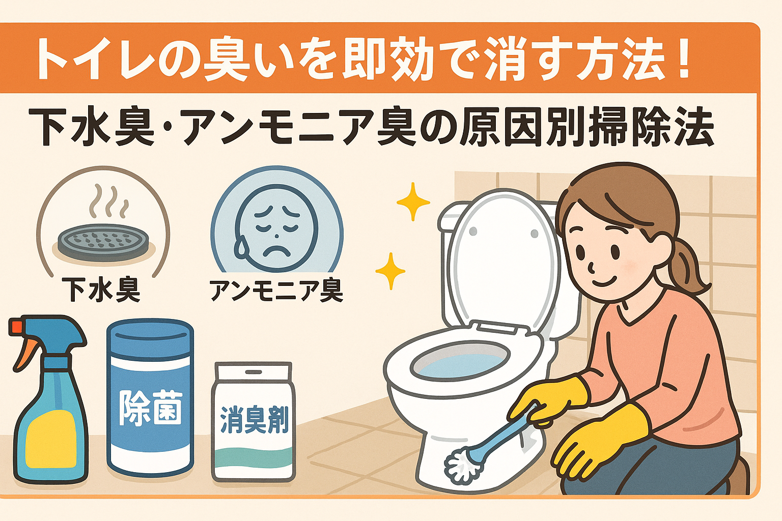 トイレの臭いを即効で消す方法！下水臭・アンモニア臭の原因別掃除方法