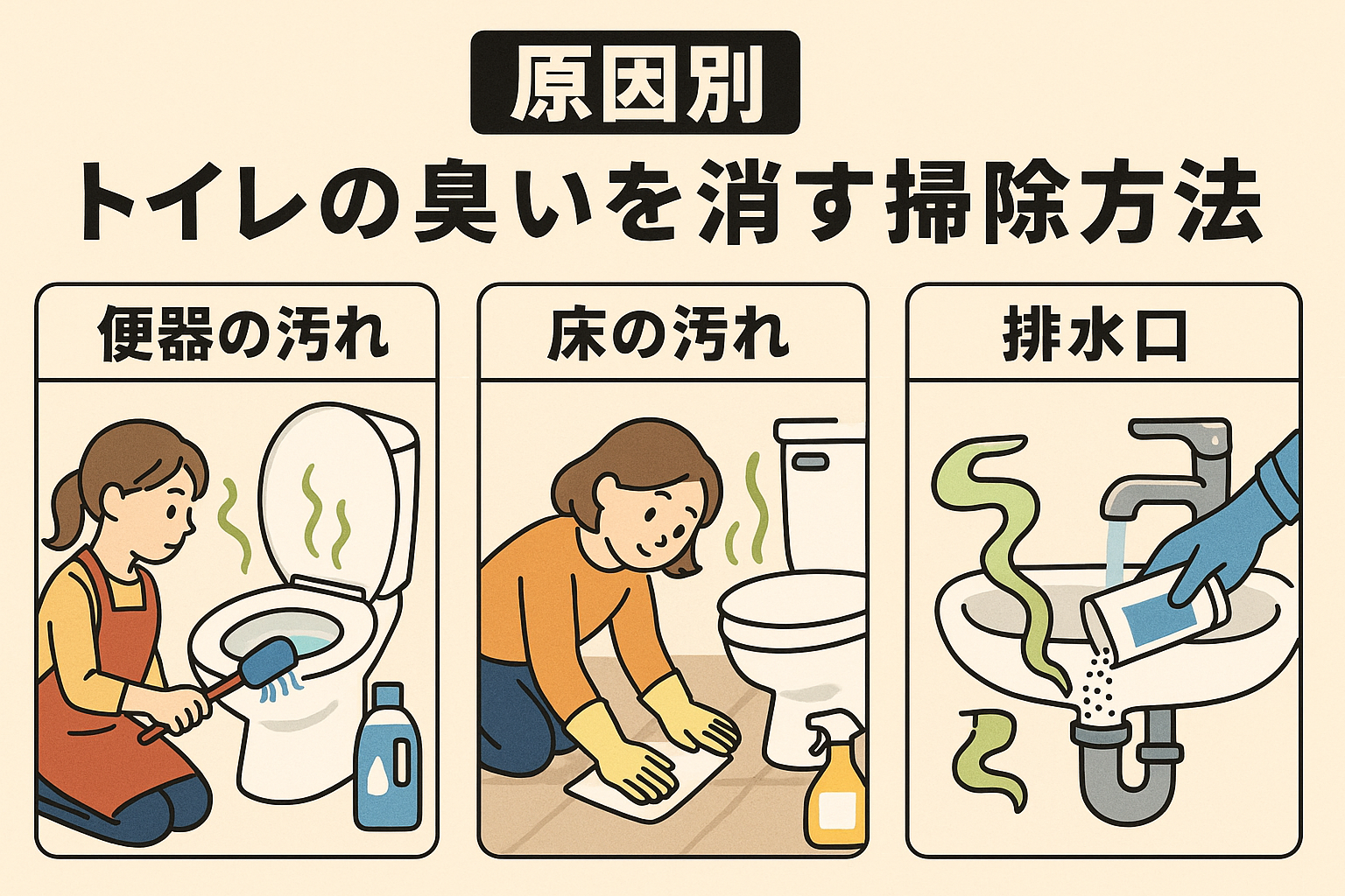 原因別のトイレの臭いを消す掃除方法