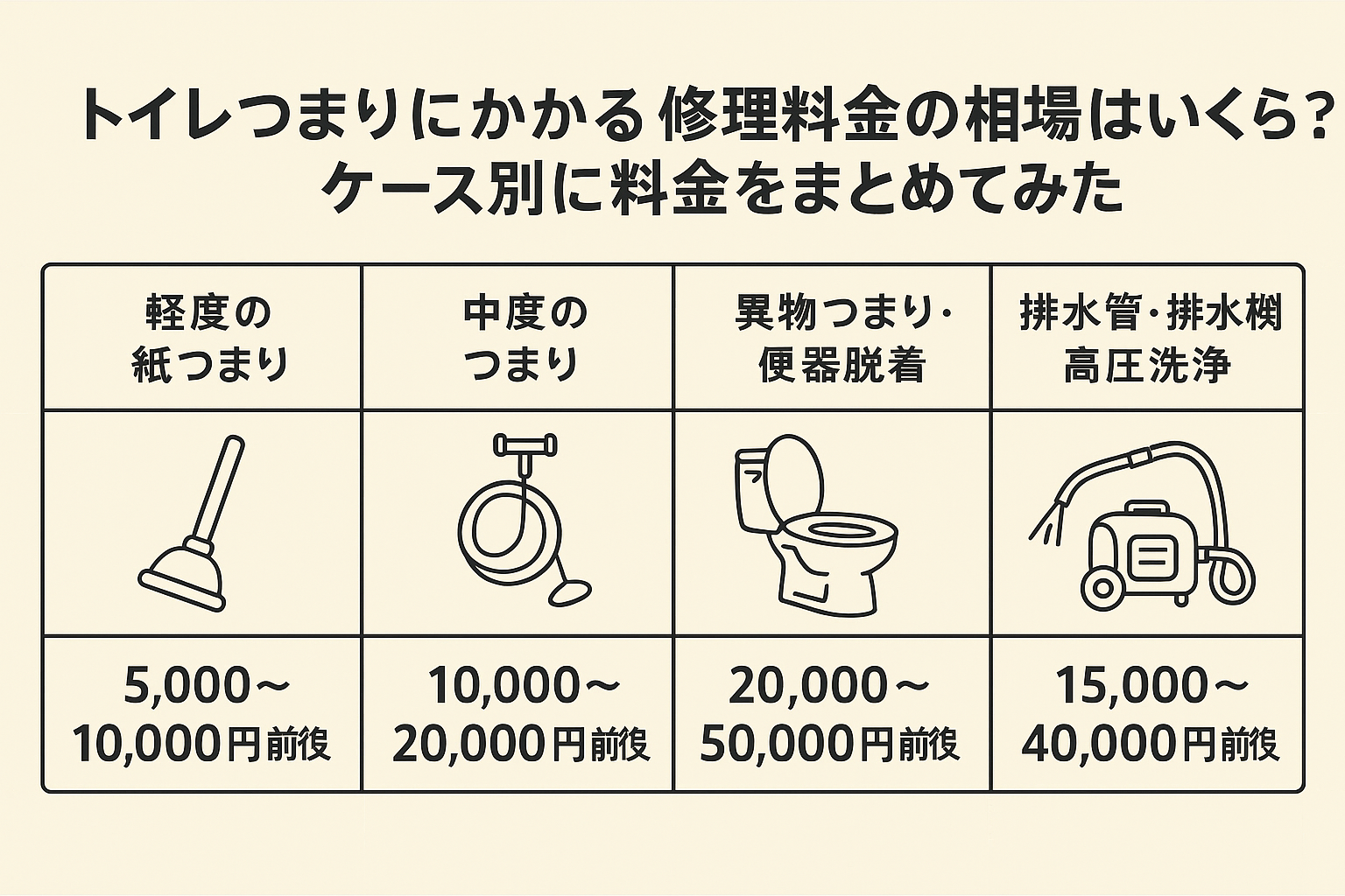 トイレつまりにかかる修理料金の相場はいくら？ケース別に料金をまとめてみた