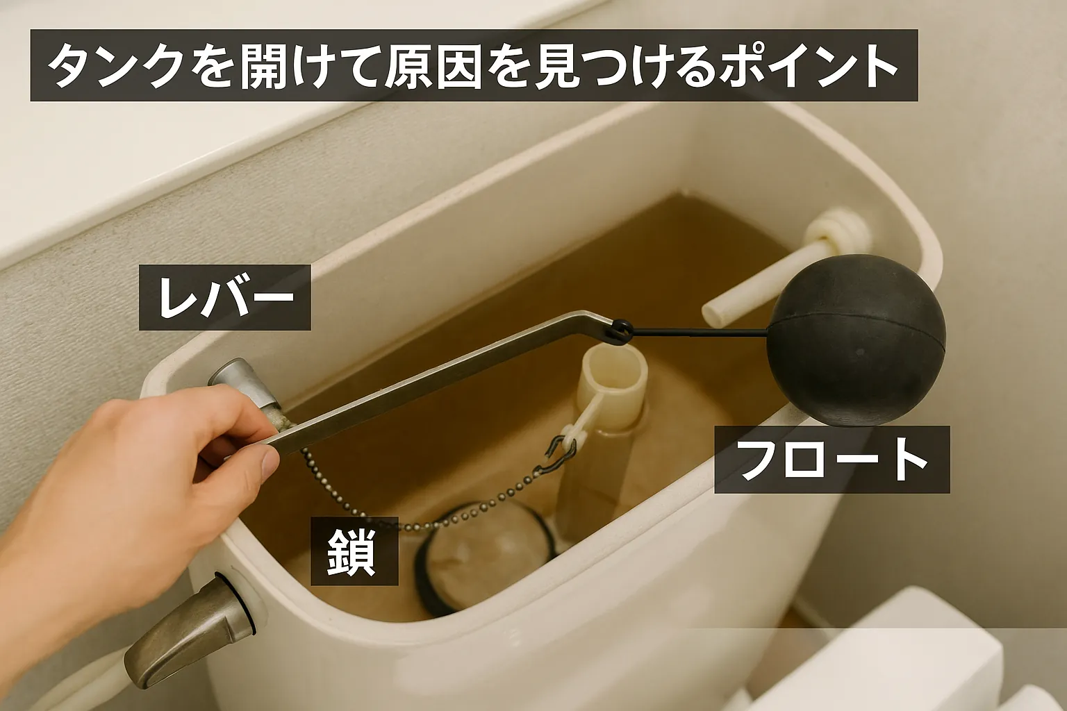 タンクを開けて原因を見つけるポイント（鎖・レバー・フロート）