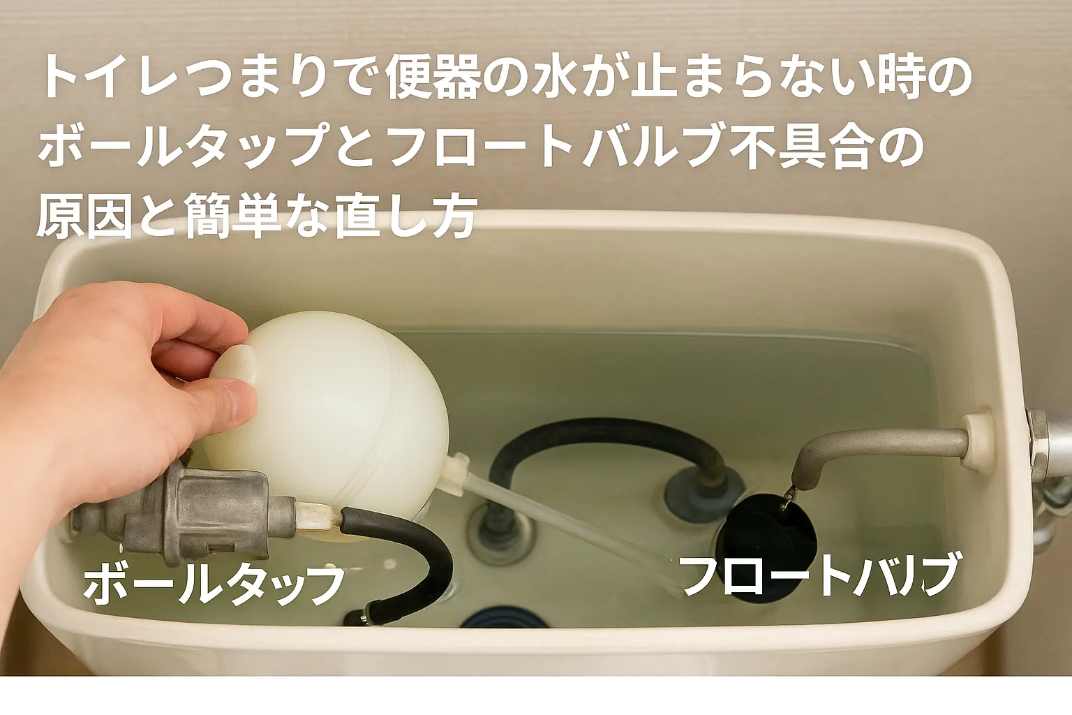 よくある原因① ボールタップやフロートバルブの不具合と簡単な直し方