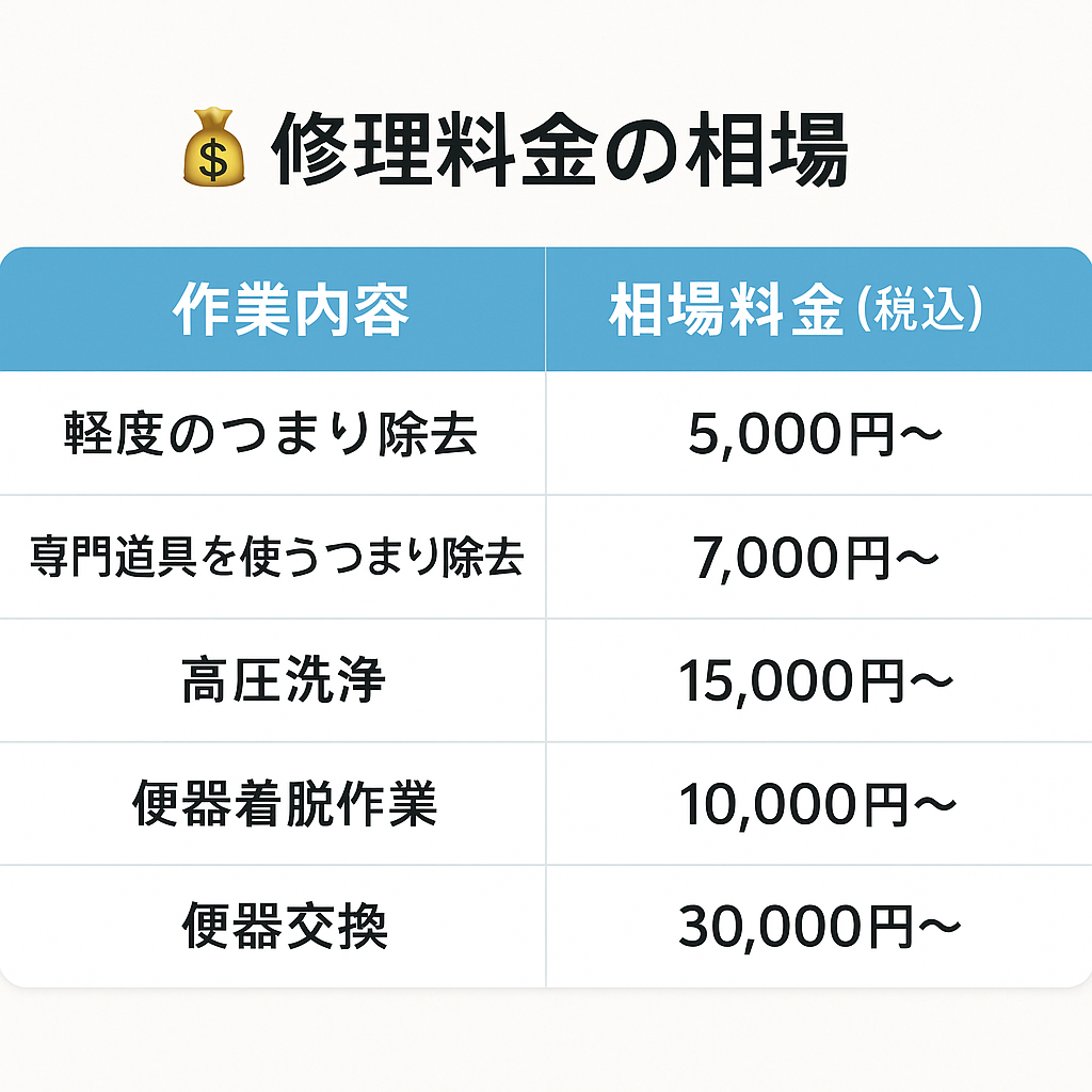 ✅ トイレの水位異常を修理業者に依頼した場合の相場料金💰