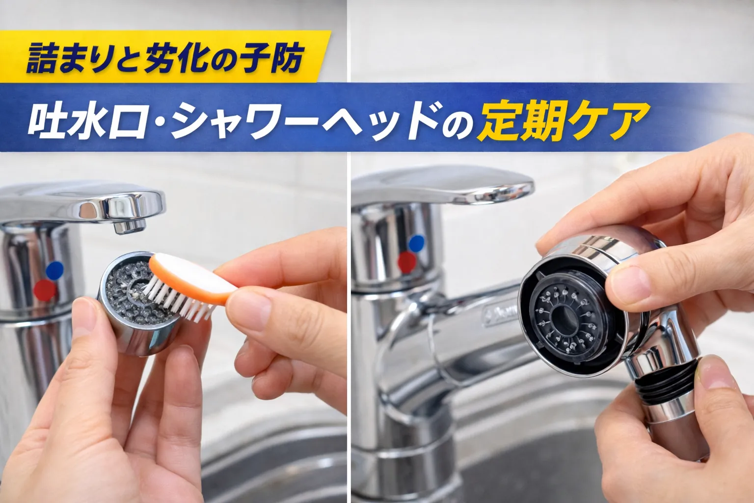 詰まりと劣化の予防：吐水口・シャワーヘッドの定期ケア