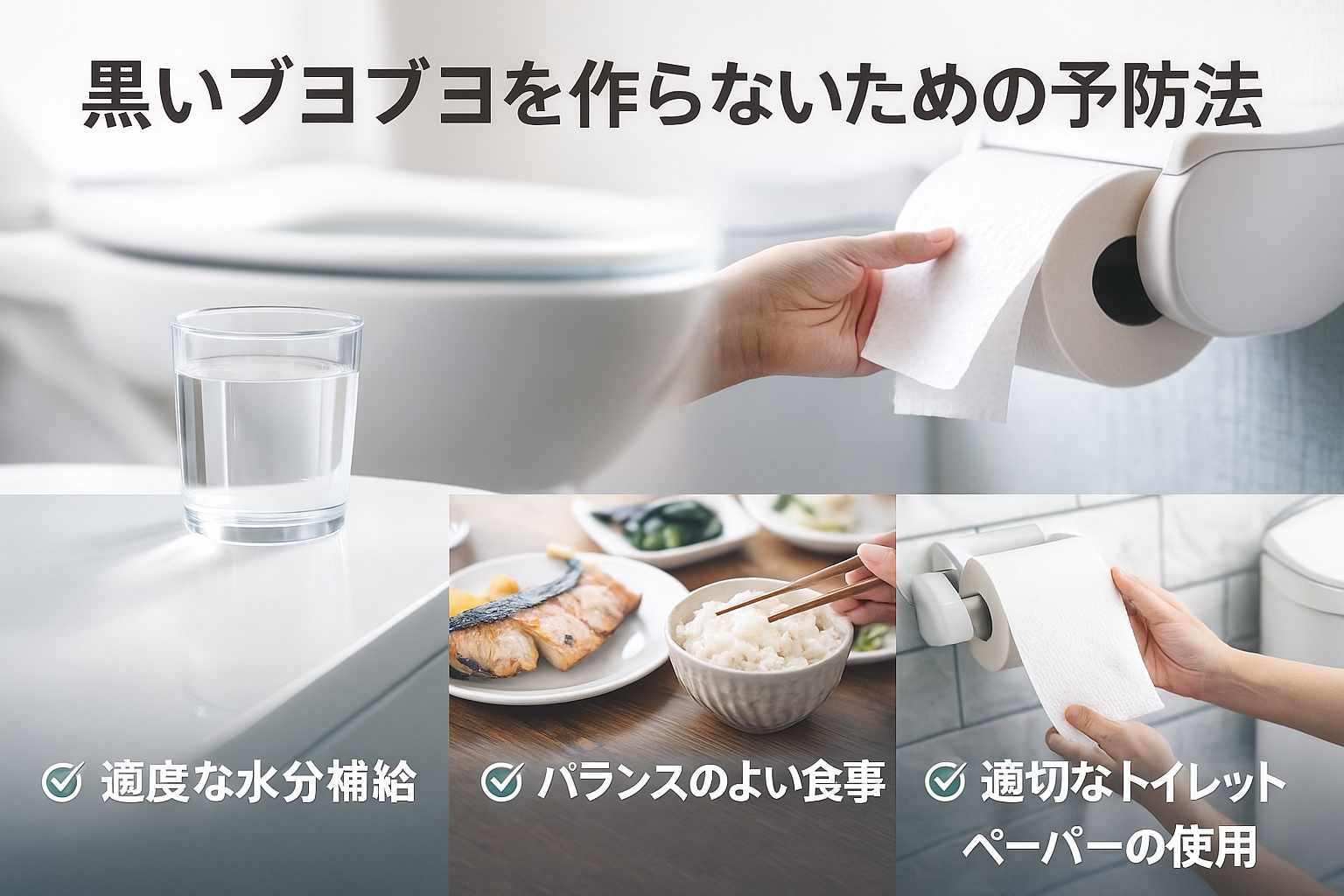 黒いブヨブヨを作らないための予防法（食生活・水量・トイレットペーパーの使い方）