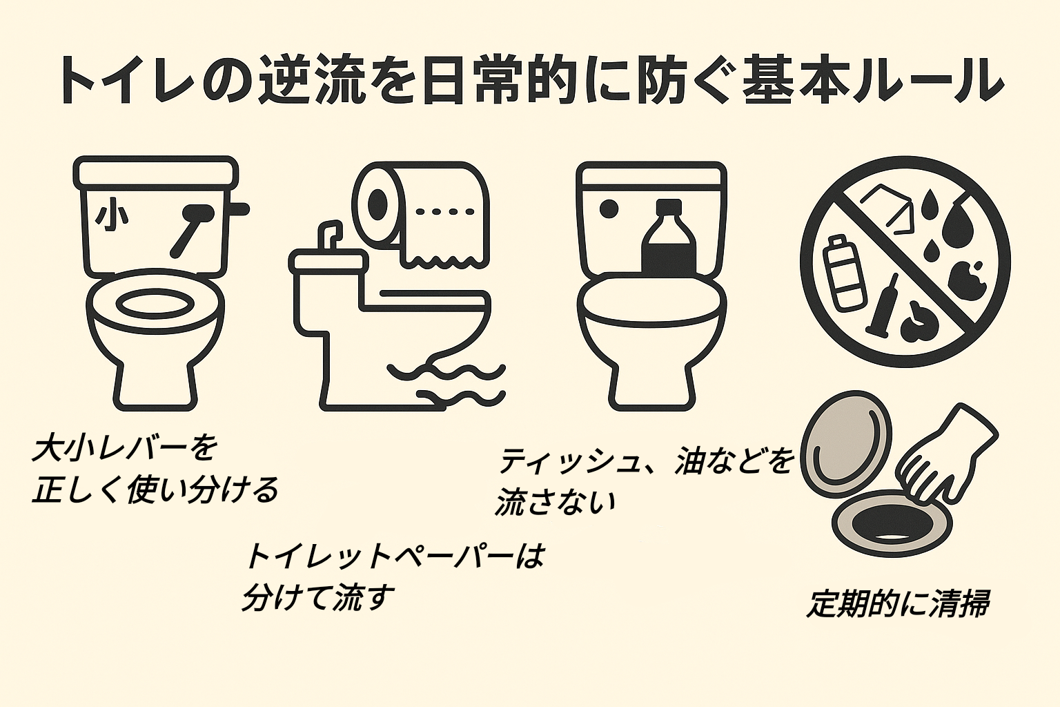 トイレの逆流を日常的に防ぐ基本ルール（トイレつまり／トイレ詰まり予防）