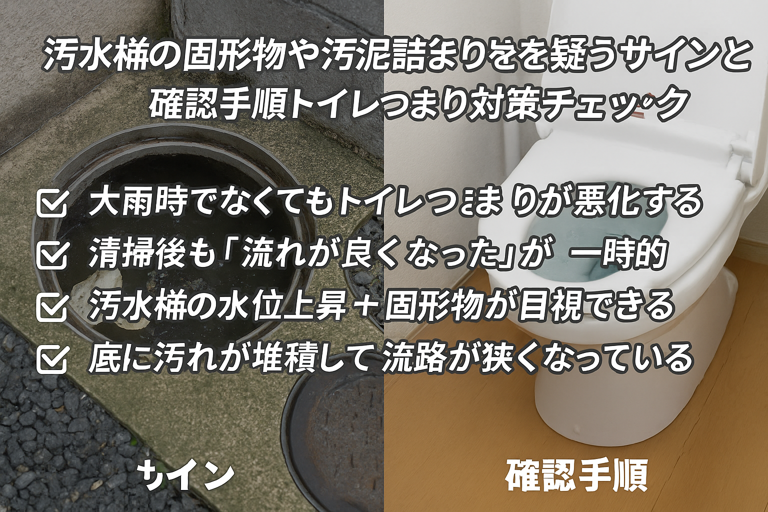 固形物・汚泥の詰まりを疑うポイントと確認手順