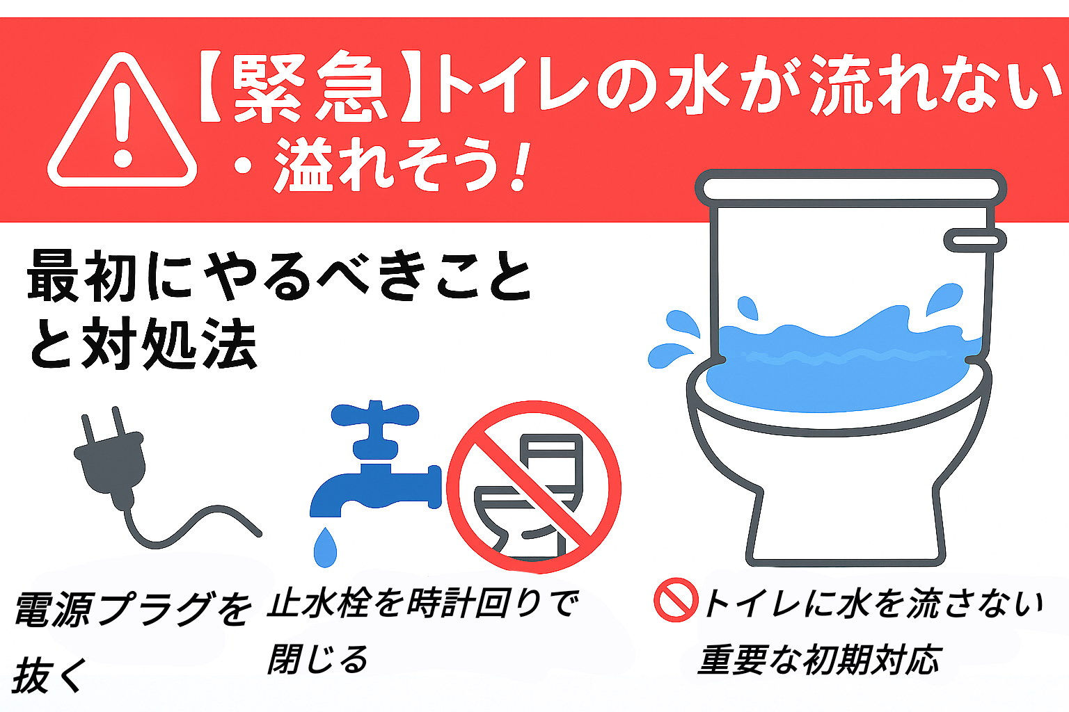 【緊急】トイレの水が流れない・溢れそう！最初にやるべきことと対処法