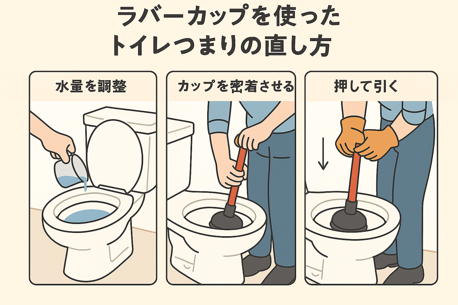 🚽 ラバーカップ（すっぽん）を使ったトイレつまりの直し方