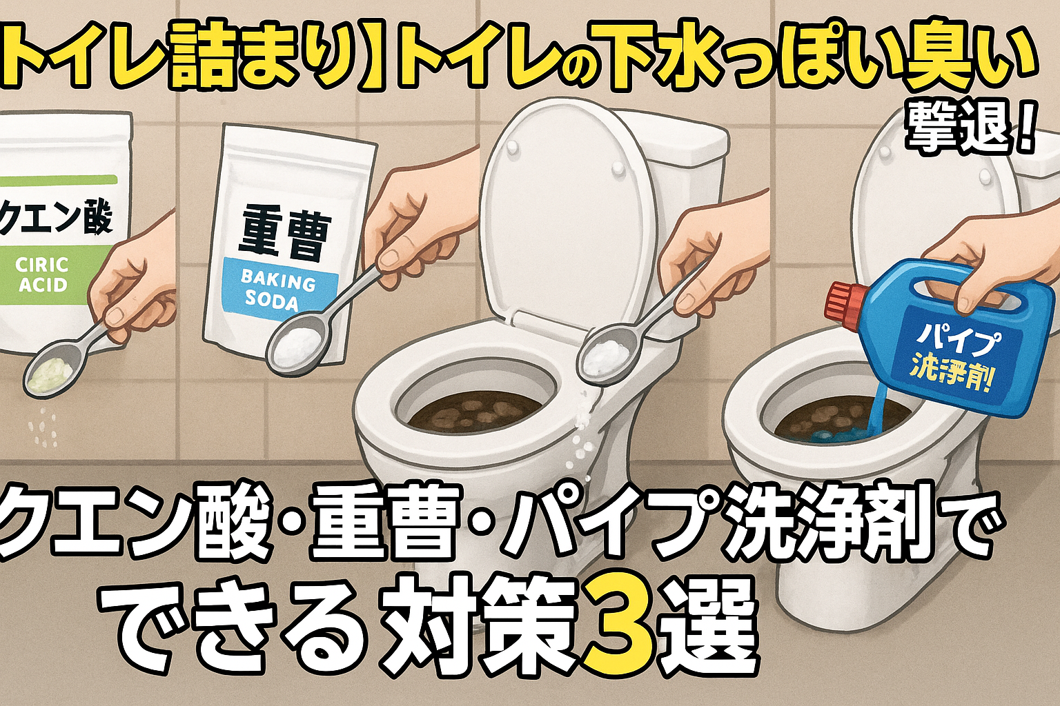 【トイレ詰まり】トイレの下水っぽい臭いを撃退!クエン酸・重曹・パイプ洗浄剤でできる対策3選