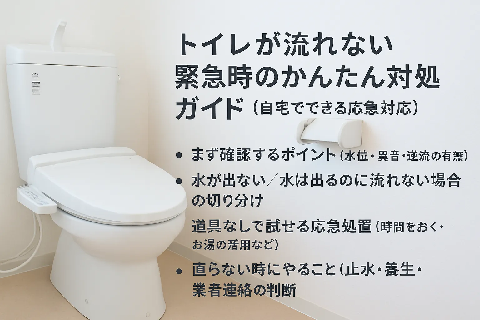 【トイレ詰まり】トイレが流れない緊急時のかんたん対処ガイド(自宅でできる応急対応)