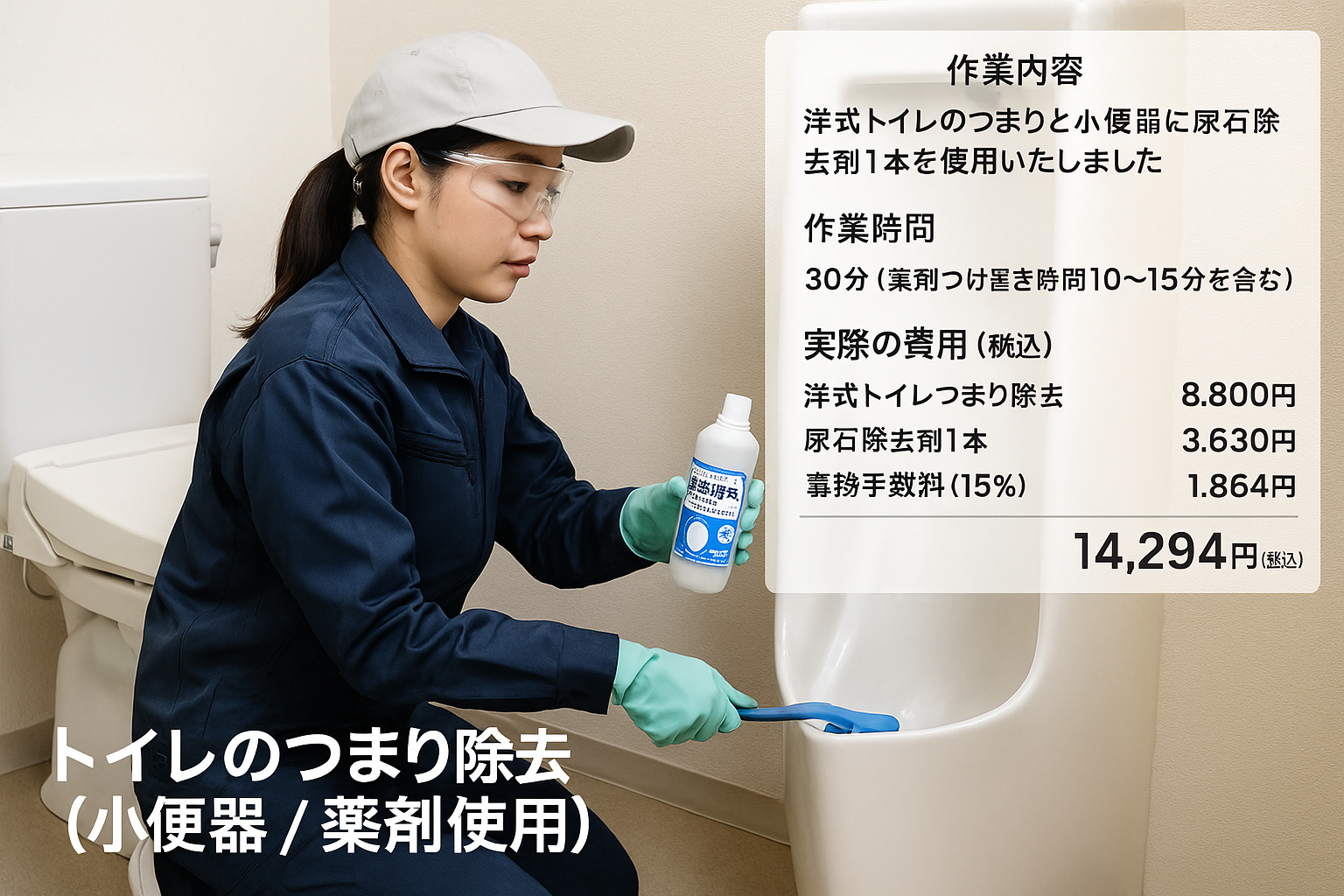 トイレのつまり除去（小便器／薬剤使用）🧻🚿 1. サマリー ⏱️💴