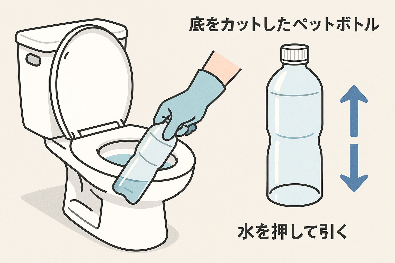 トイレつまり（トイレ詰まり）を「ペットボトルの水圧」で押し流す応急処置