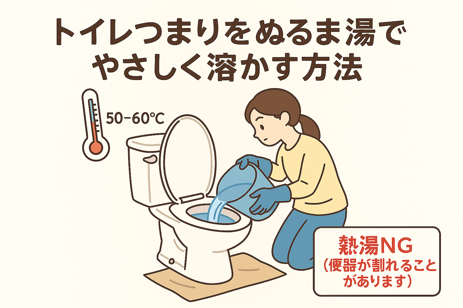 トイレつまり（トイレ詰まり）を「ぬるま湯」でやさしく溶かして直す方法