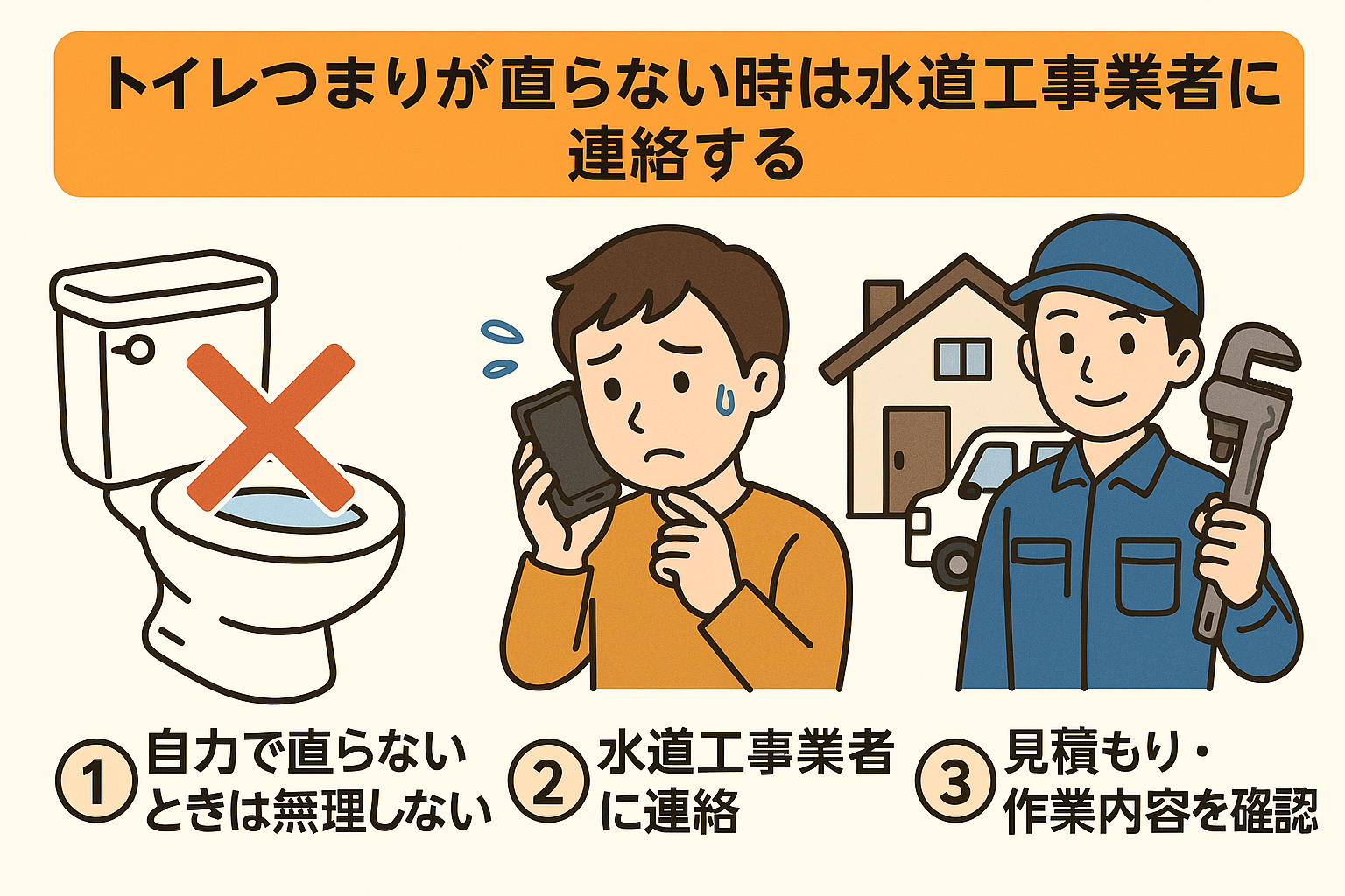 トイレつまりが直らない時は水道工事業者に連絡する