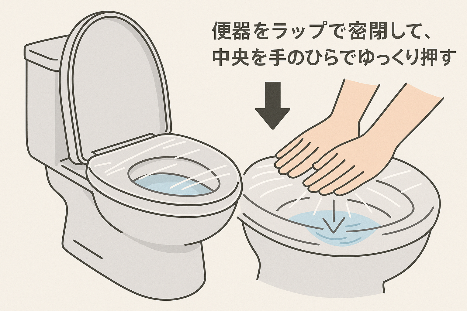 トイレつまり（トイレ詰まり）を「ラップの水圧」で押し流す方法