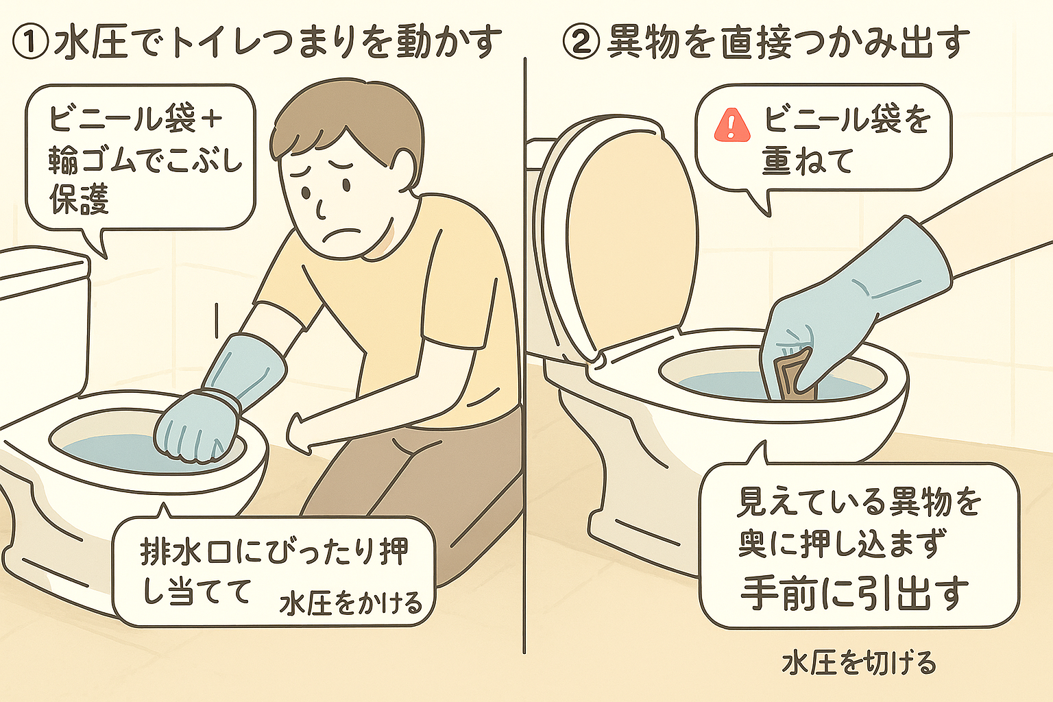 ビニール袋・手袋を使ってトイレつまり（トイレ詰まり）に対処する2つの方法