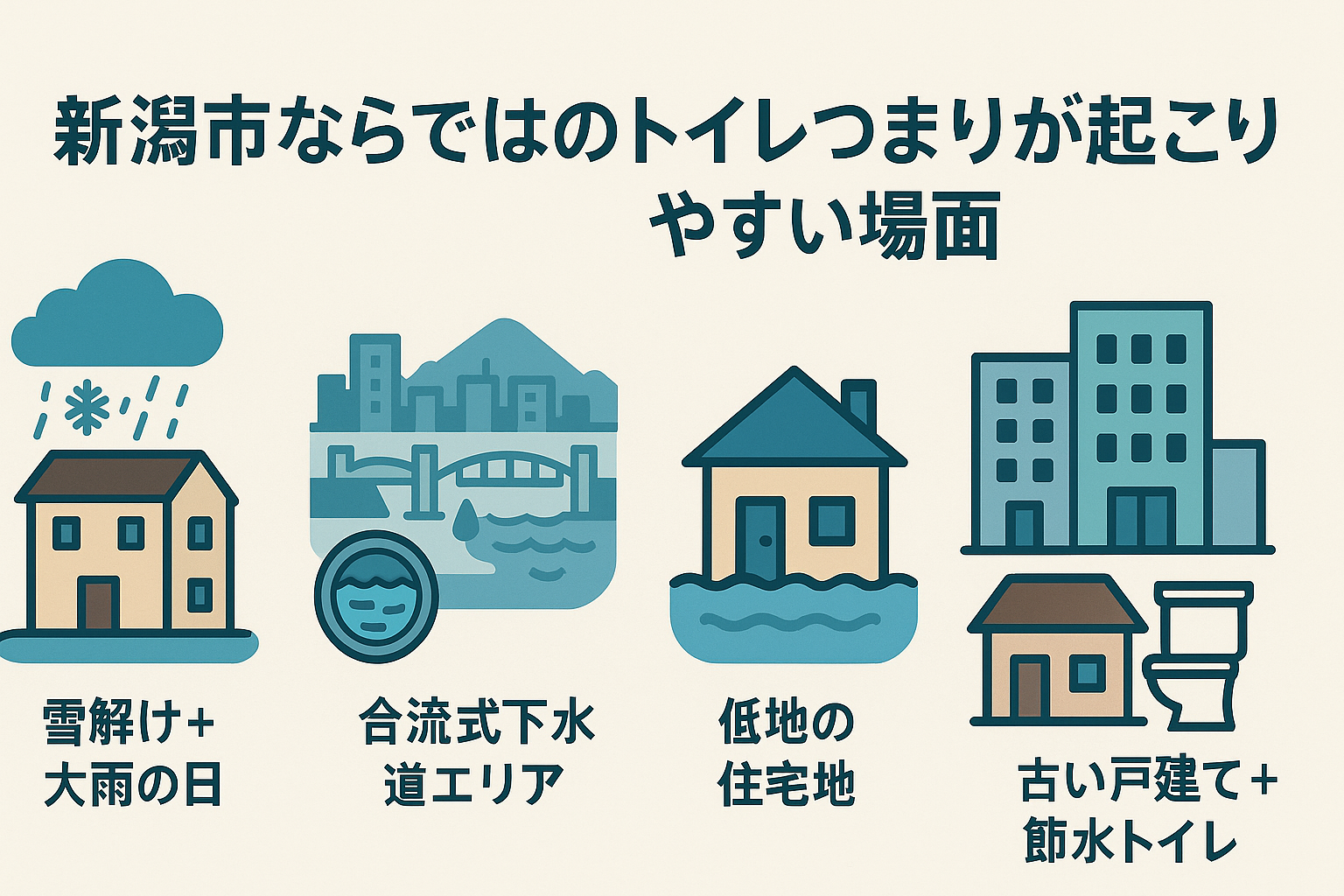 新潟市ならではのトイレつまり（トイレ詰まり）が起こりやすい場面