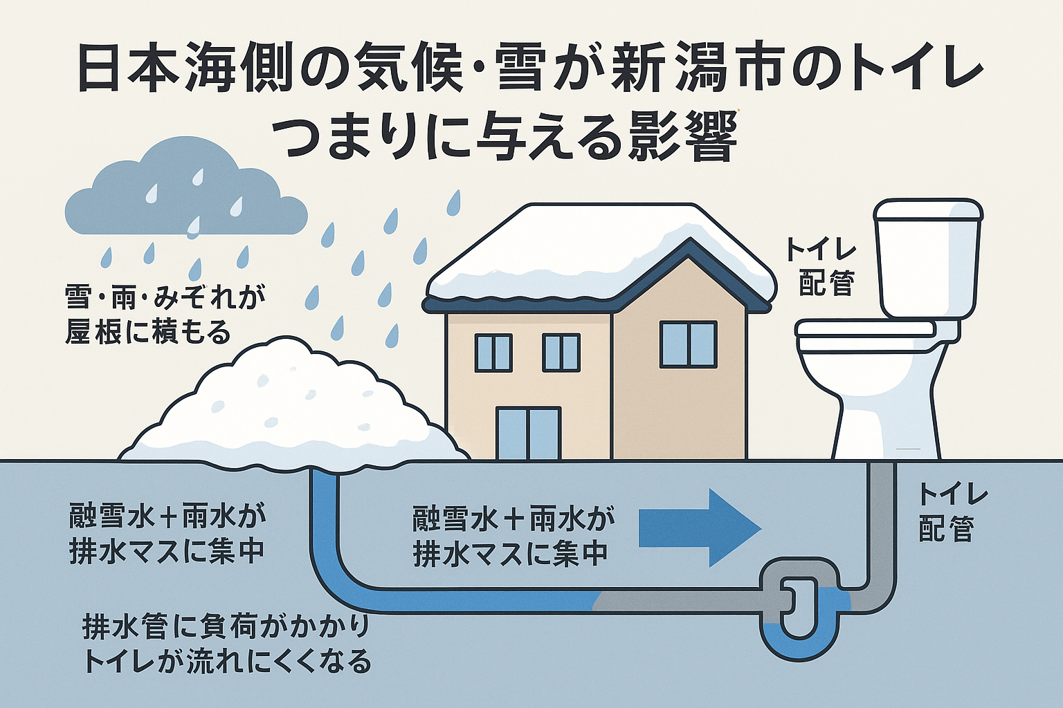 日本海側の気候・雪が新潟市のトイレつまり（トイレ詰まり）に与える影響
