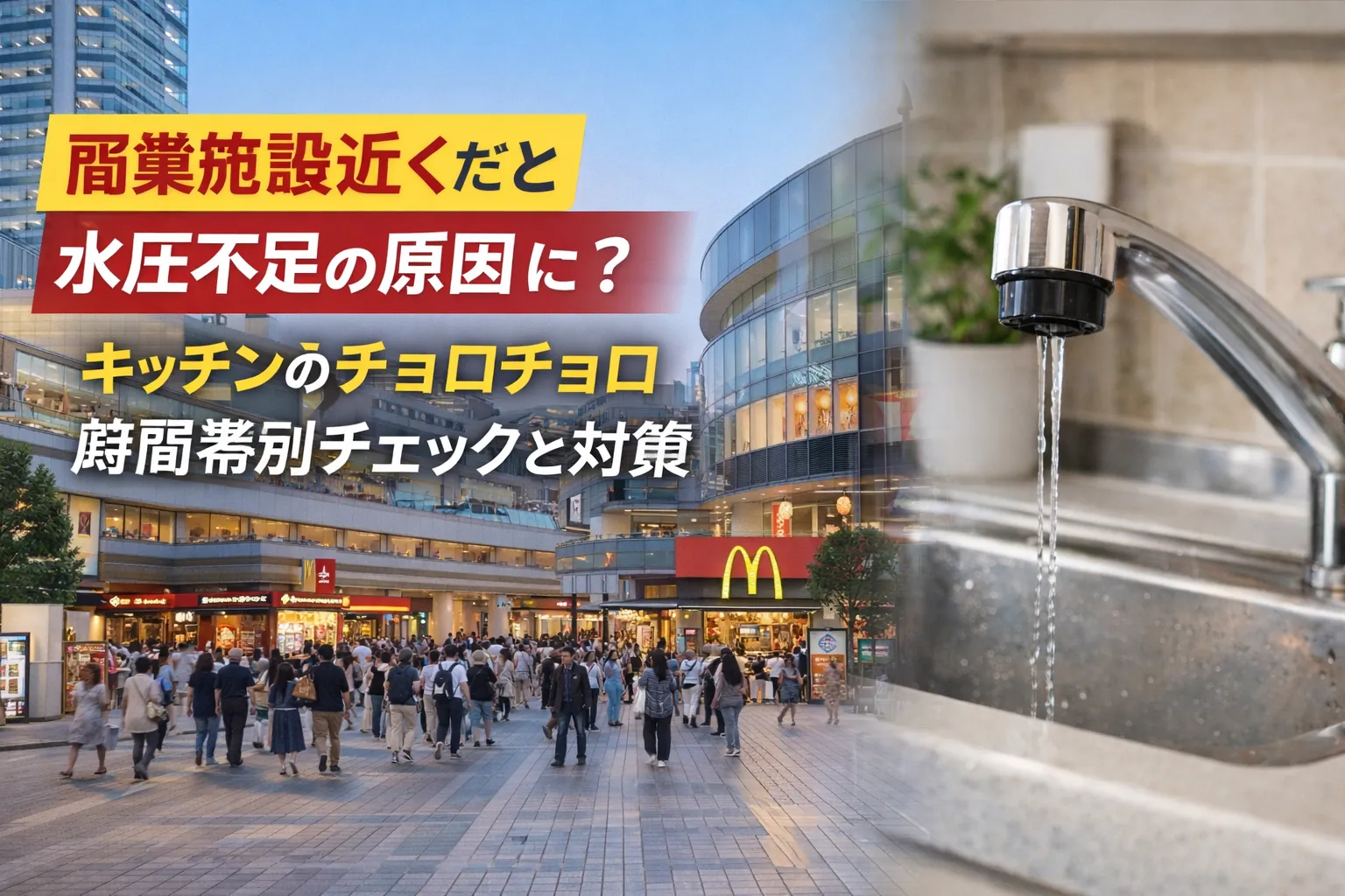 商業施設が近い地域で水の勢いが落ちるパターン