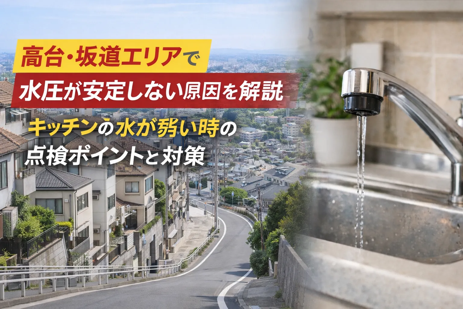 高台・坂の多い立地で水圧が安定しにくい原因