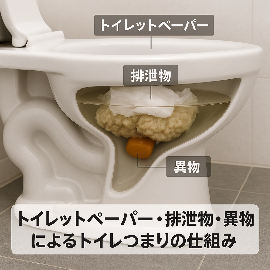 トイレットペーパー・排泄物・異物によるトイレつまりの仕組み