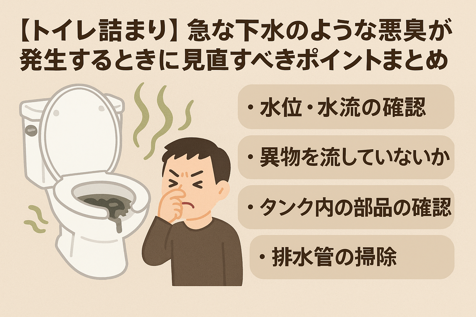 【トイレ詰まり】急な下水のような悪臭が発生するときに見直すべきポイントまとめ