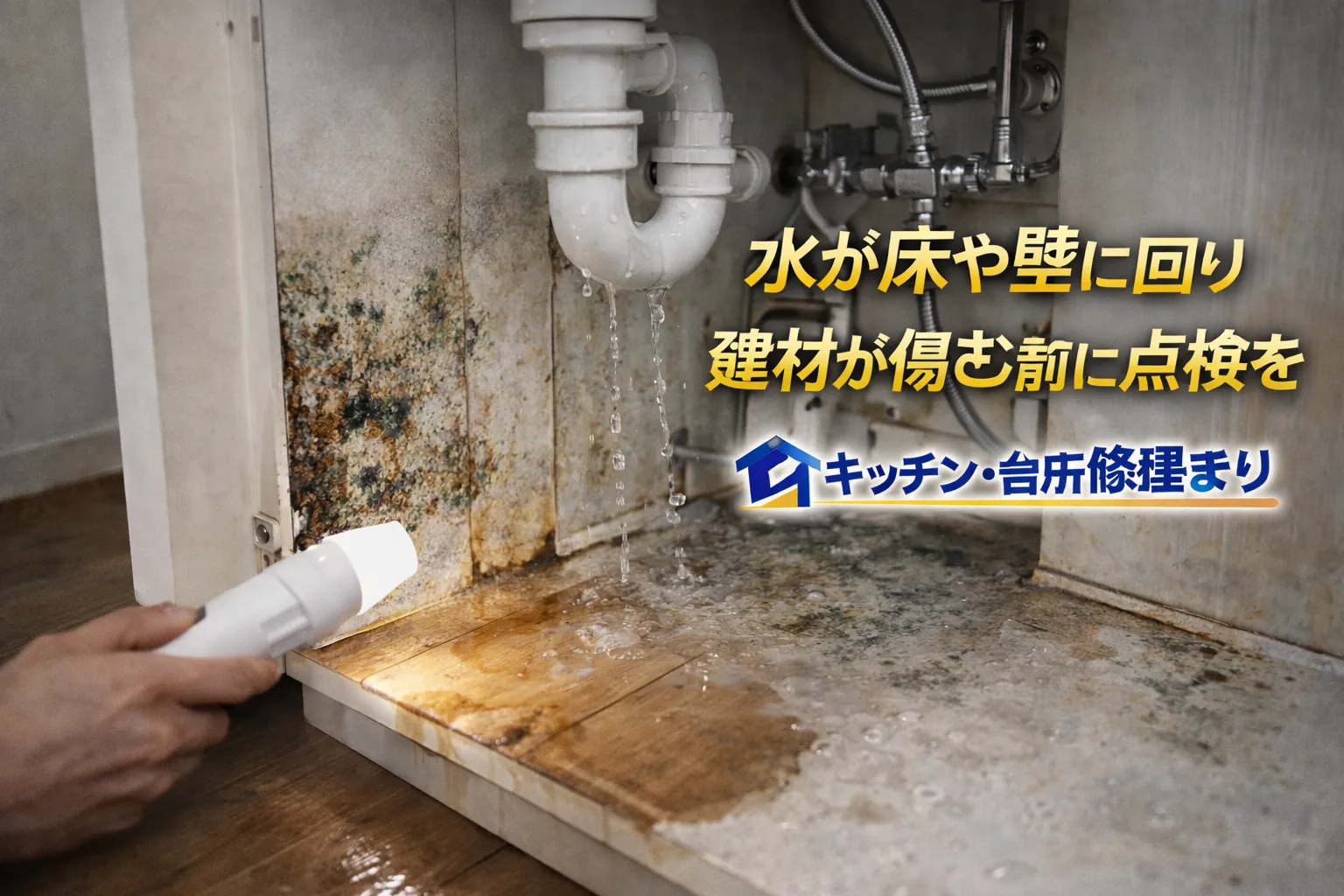 床や壁へ水が回り、建材の傷みや腐食につながる