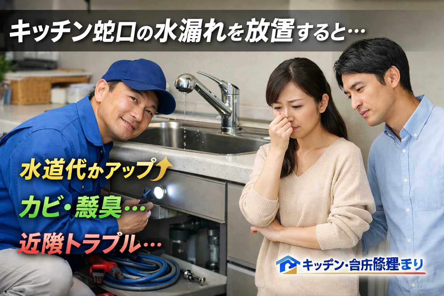 【キッチン・台所修理】キッチン蛇口の水漏れを放置すると困ること3選｜家計・衛生・近所トラブルまで