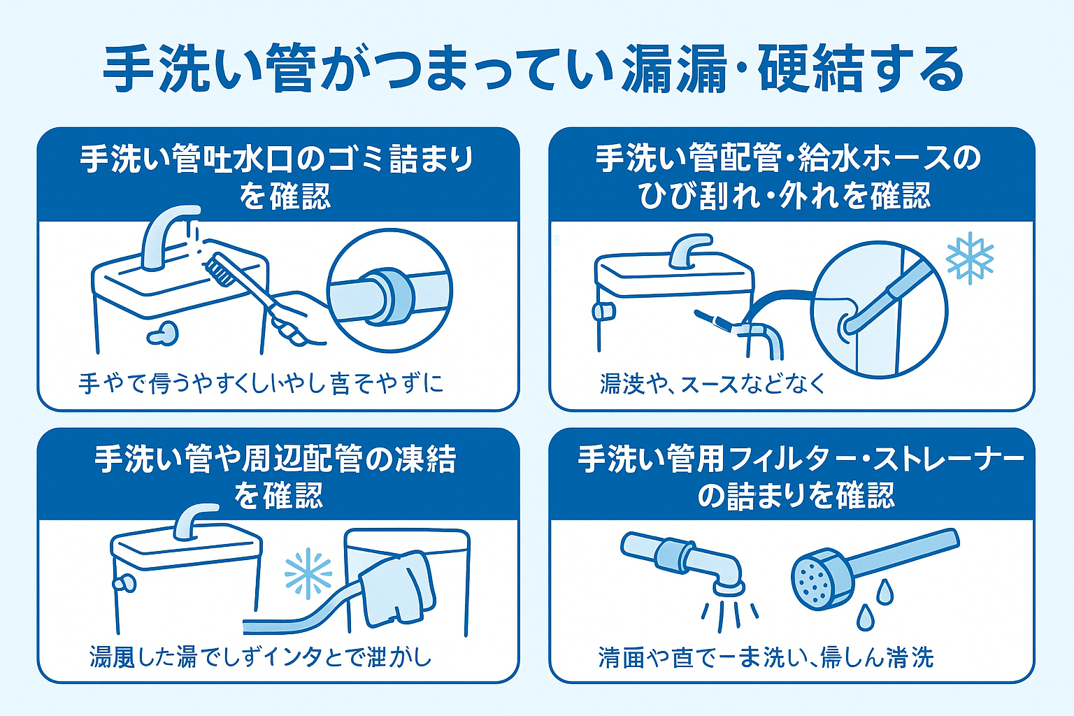 トイレの手洗い管がつまっている・破損している・凍結している
