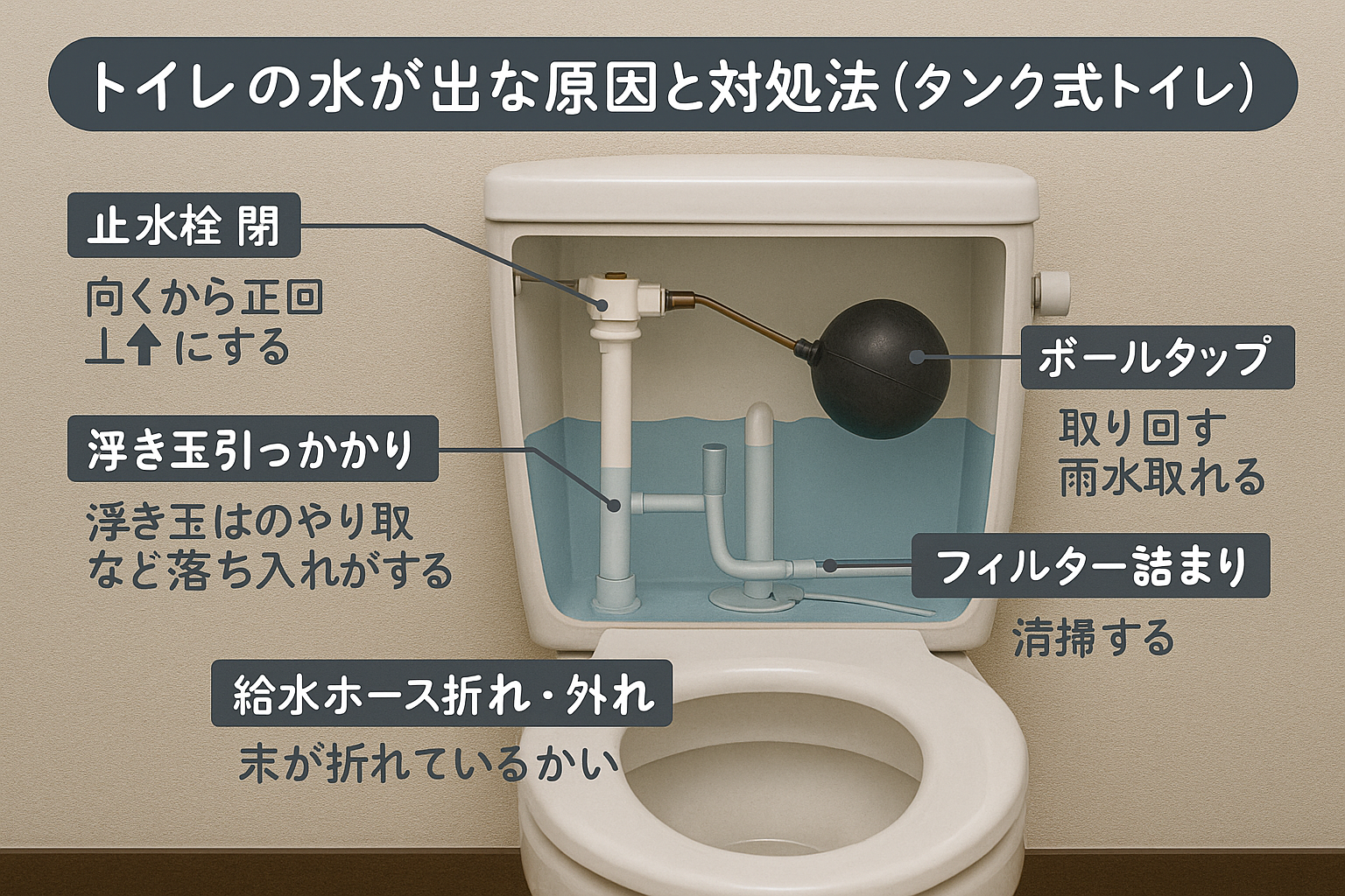 トイレの水が出ない原因と対処法（タンク式トイレ）