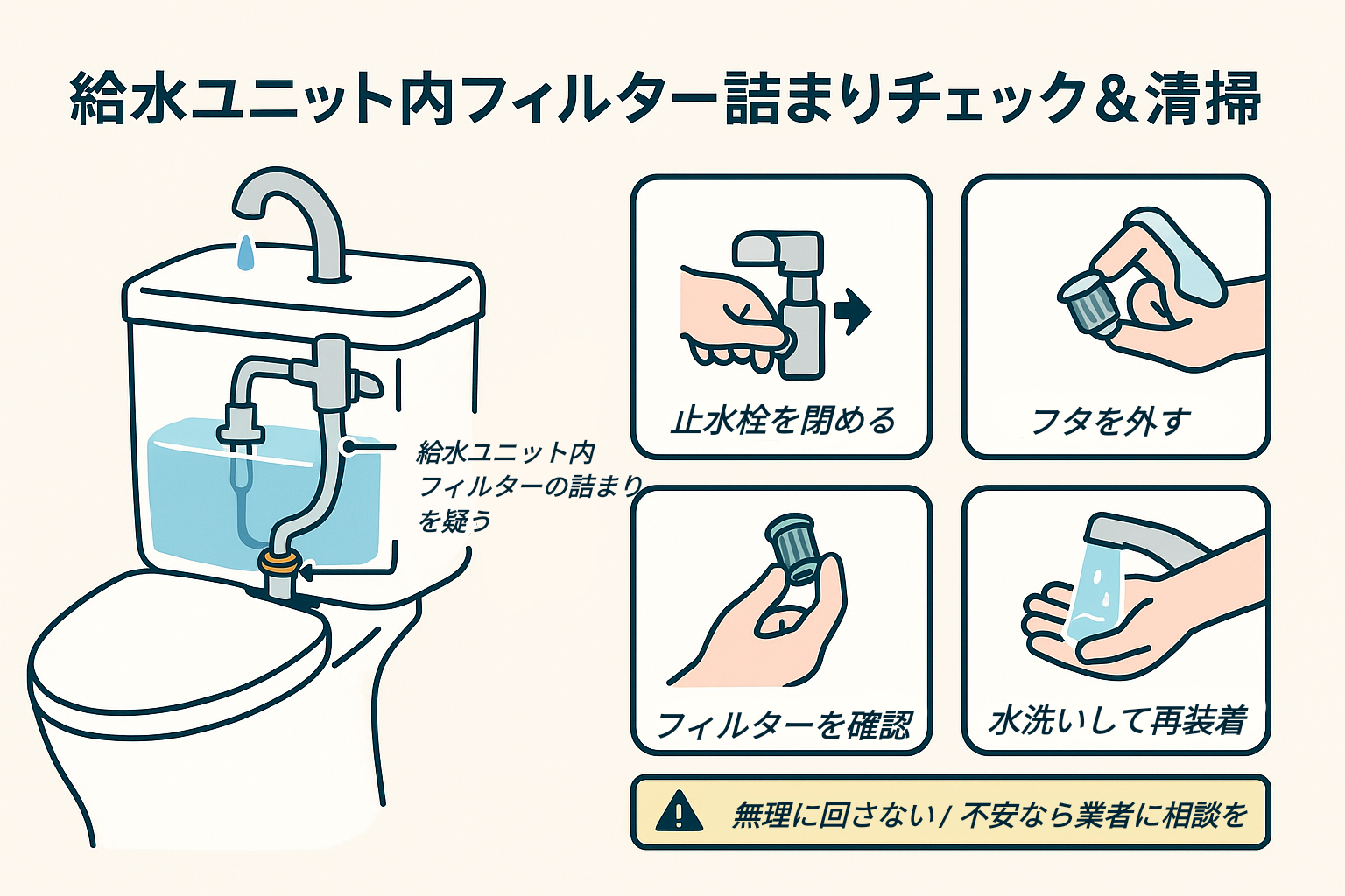 トイレの給水ユニット内フィルターがつまっている（TOTO製）