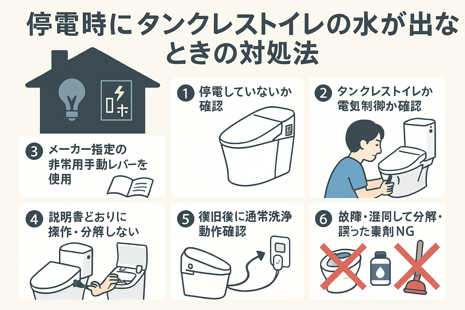 トイレの停電時に水が出ないときの対処法