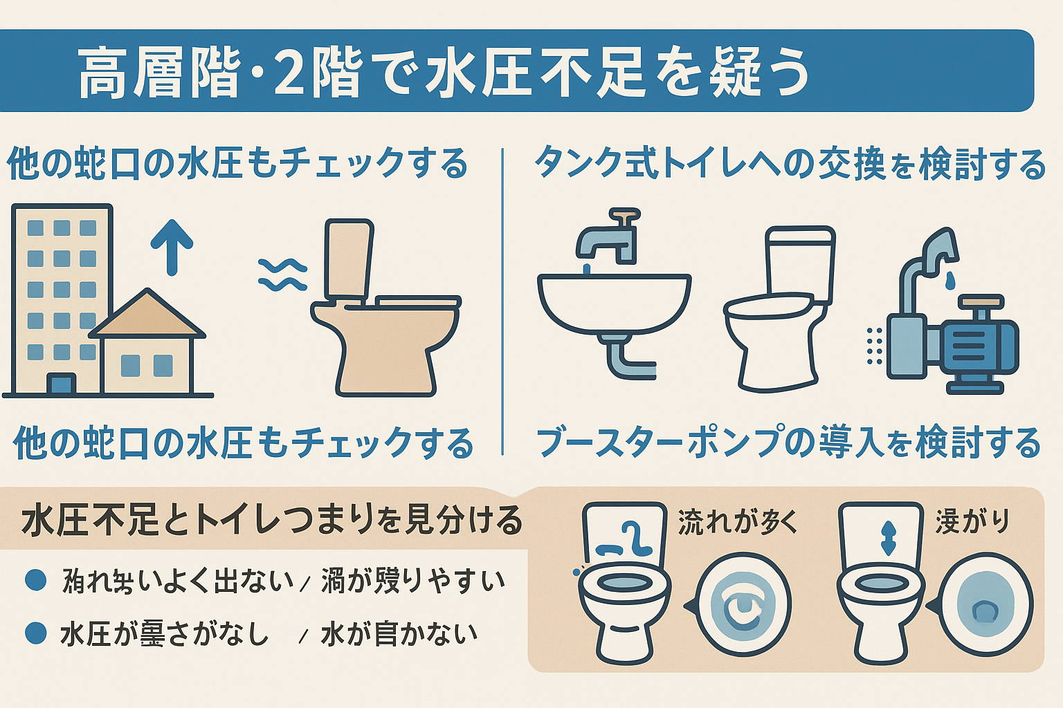 トイレの高層階・2階で水圧が低い場合の対処法