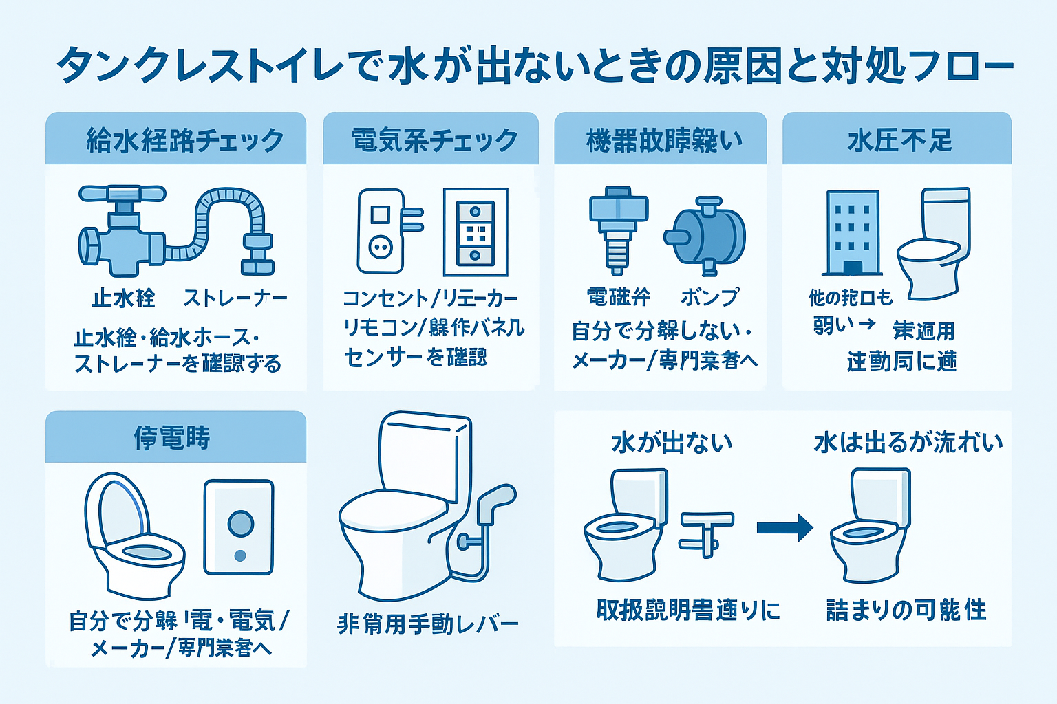 トイレのタンクレストイレで水が出ない原因と対処法