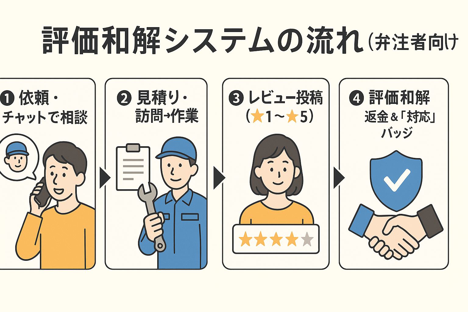 利用の流れ（発注〜レビュー〜和解成立まで）