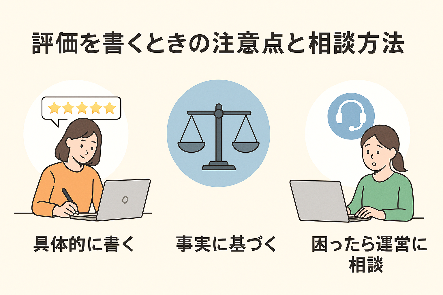 評価を書くときの注意点と相談方法