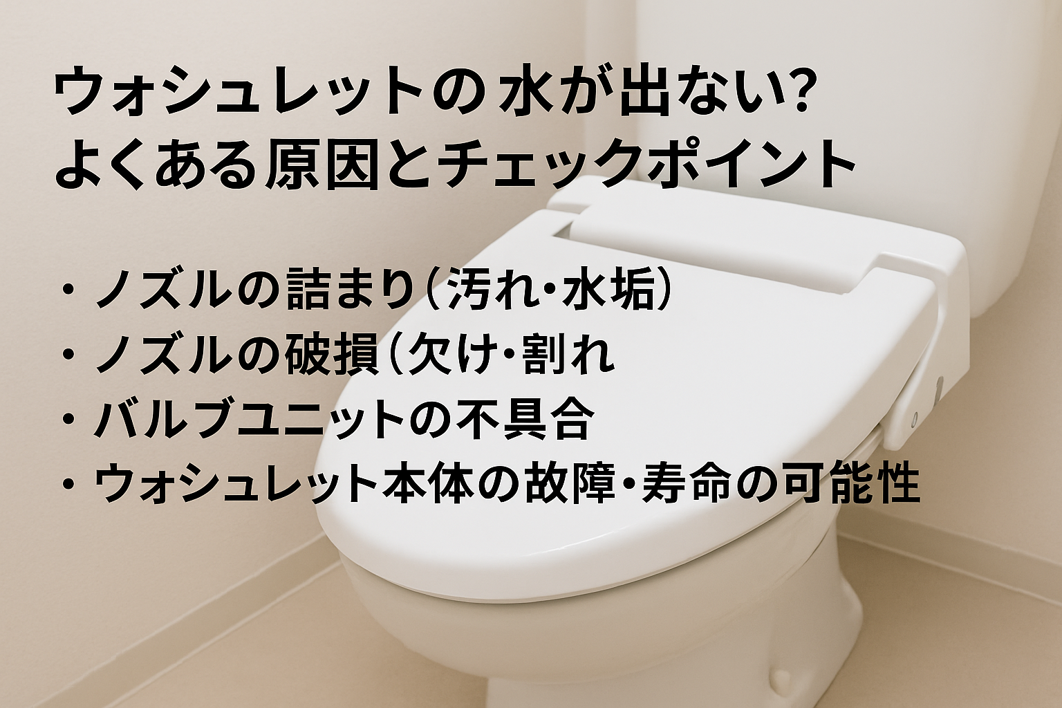 【トイレ詰まり】ウォシュレットの水が出ない？よくある原因とチェックポイント