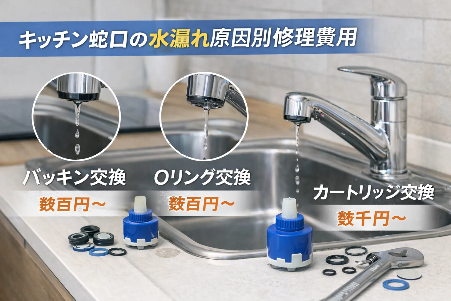 水漏れ原因別の修理コスト感（パッキン・カートリッジなど）