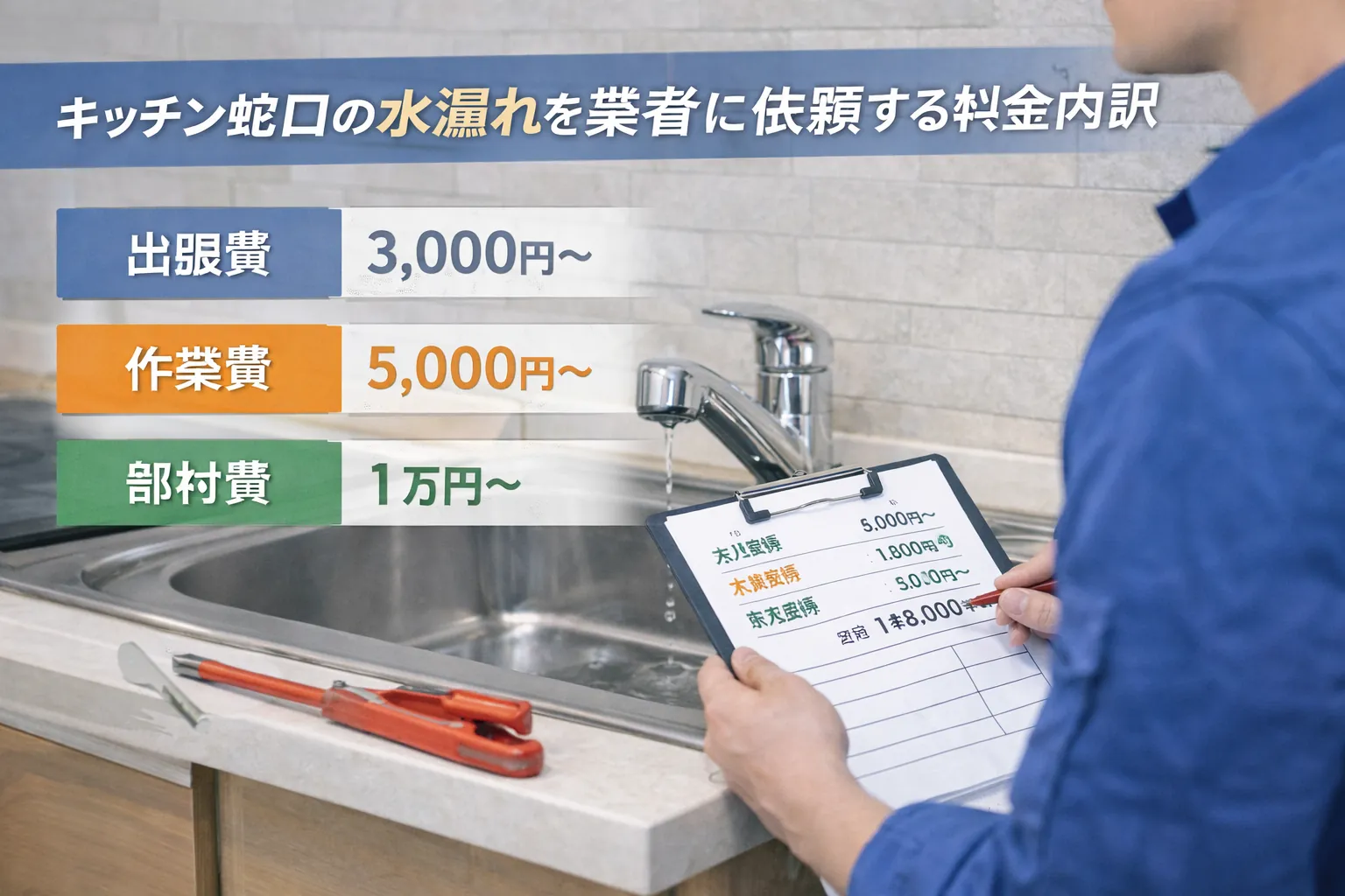 業者に頼む場合の料金内訳（出張費・作業費・部材費）