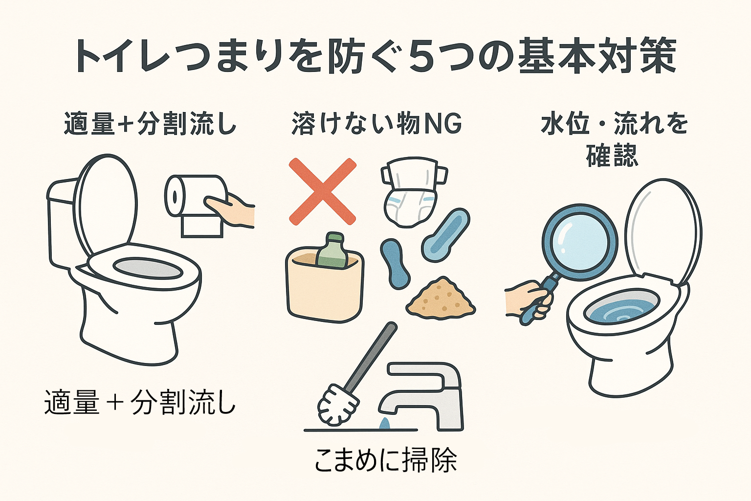 トイレつまり（トイレ詰まり）を防ぐ5つの基本対策