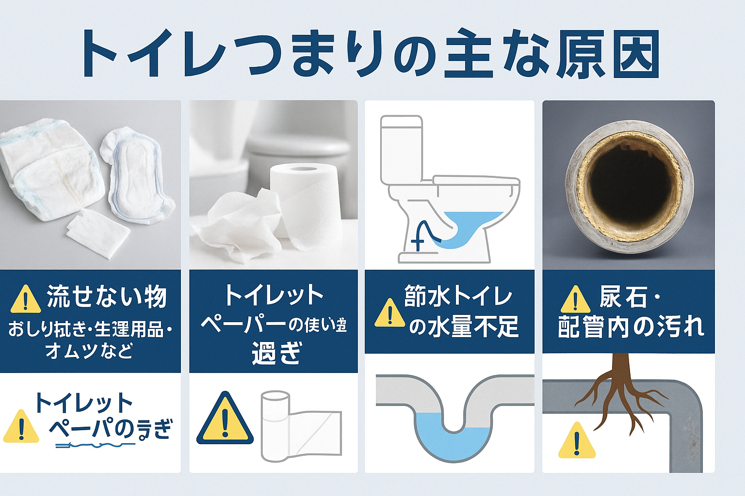 2. 🧠 トイレつまりの主な原因