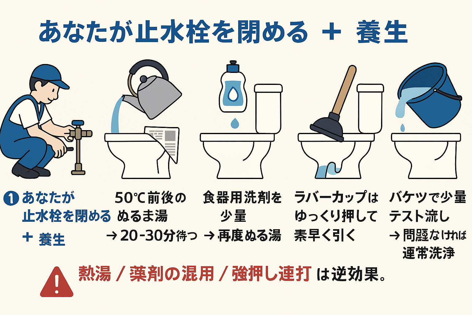 トイレつまり自力OKだったときの最短手順（安全版）
