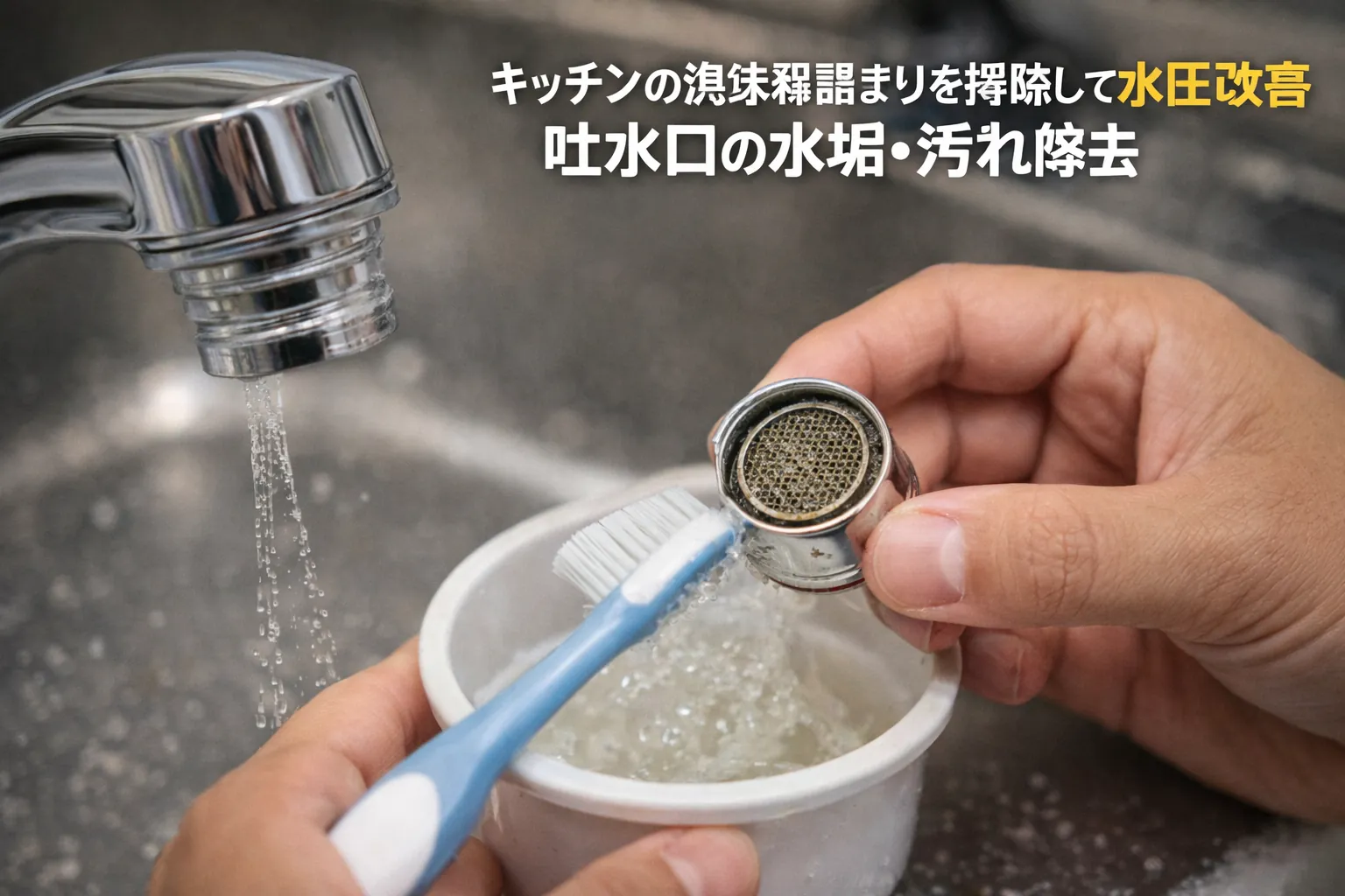 吐水口（泡沫器）の汚れ・水垢詰まりを掃除して改善